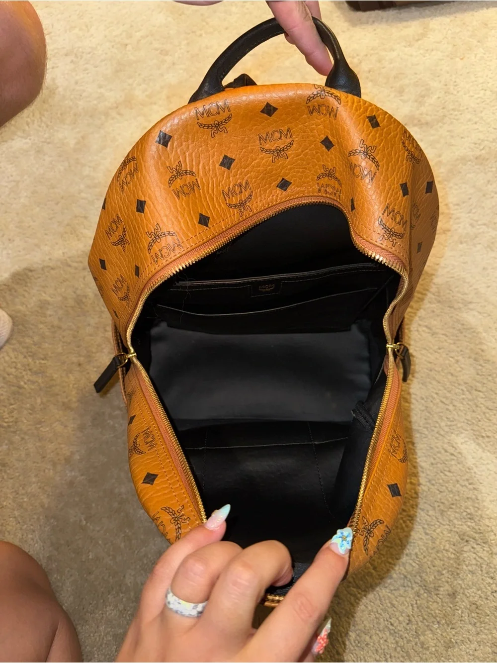Authentic MCM Stark Stripe Studs Backpack – Cognac Visetos Canvas - Pre Loved